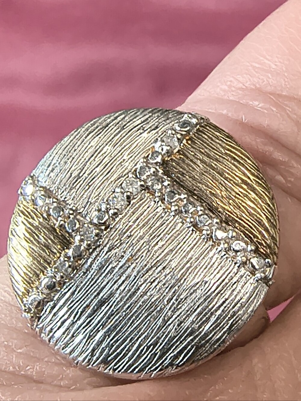 Milano Sterling Silver 925 Two Tone Gold Statement Ring CZ Textured Sz 7 Signed